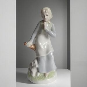 Lladros Style Porcelain Girl with Lamb Figurine